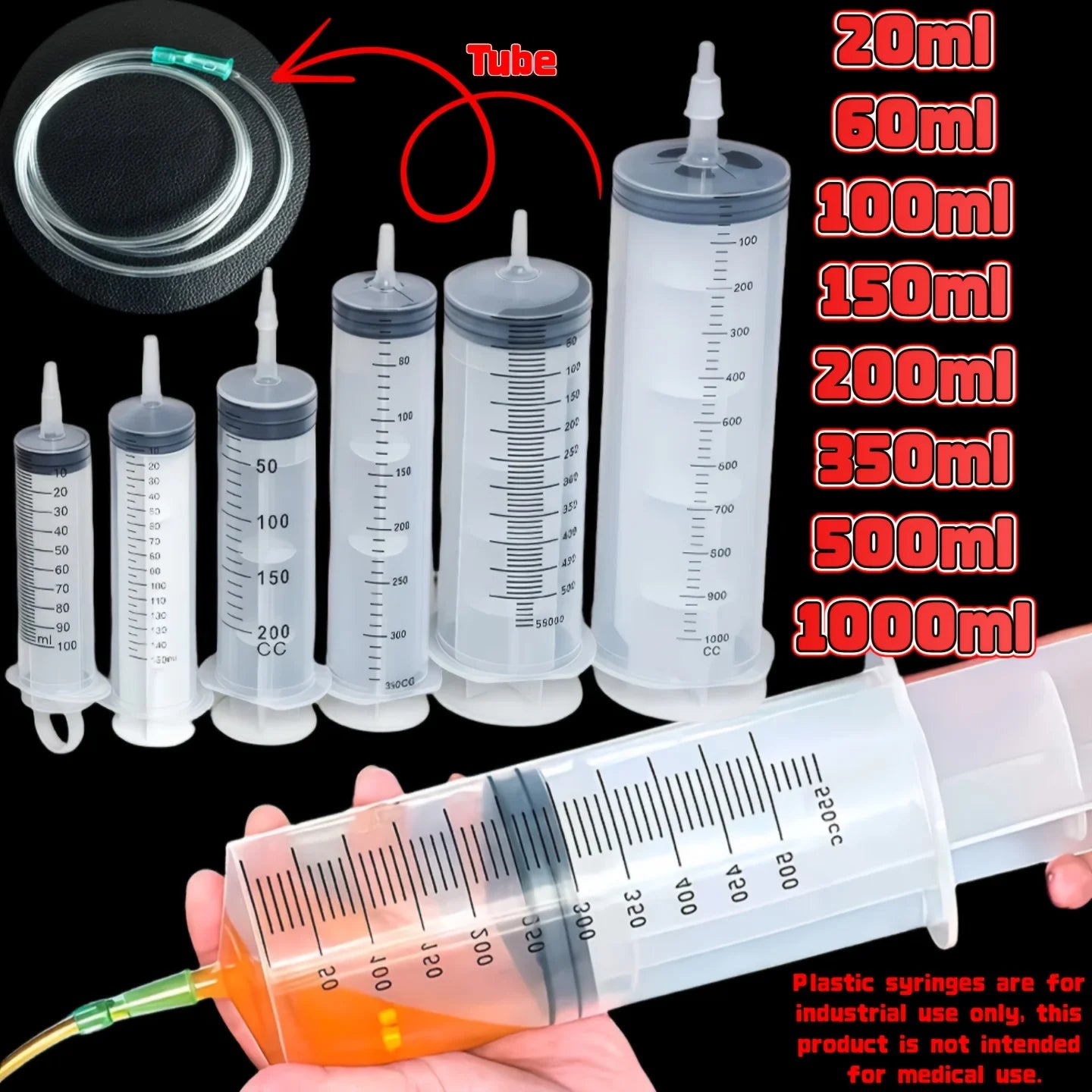Durable Large Capacity Plastic Syringe 100Ml,150Ml,250Ml, 350ml, 550Ml,1000Ml | Car Oil Extractor Is Suitable for Laboratory Dispensing, Glue Dispensing, Watering Pets, and Veterinary Use.